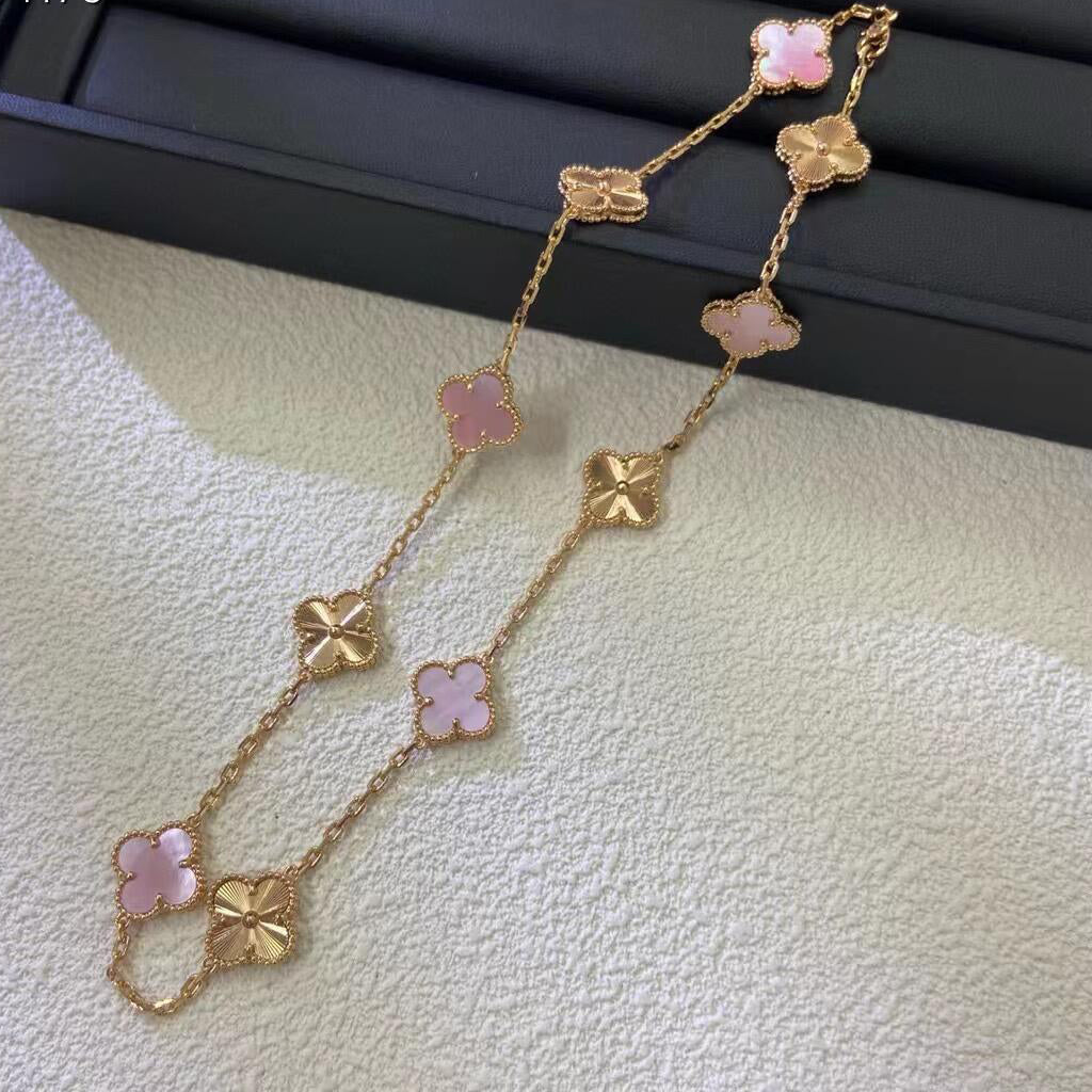 [Elite]CLOVER 10 MOTIFS  LASER PINK MOP NECKLACE