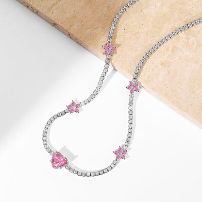 [Elite]Dazzling Pink Heart Flower Necklace