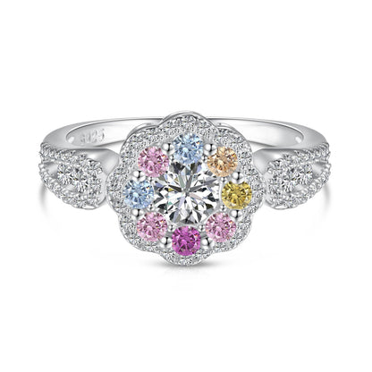 [Elite]Delicate Colorful Round Cut Flower Shape Wedding Ring