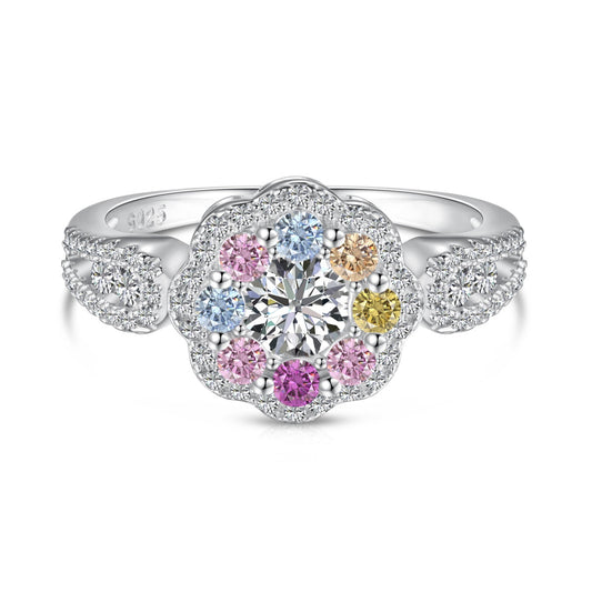[Elite]Delicate Colorful Round Cut Flower Shape Wedding Ring