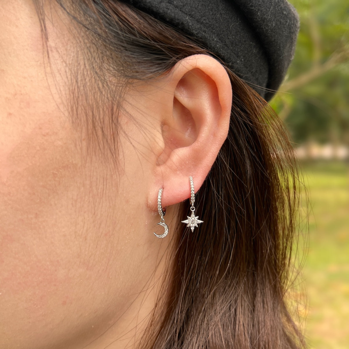[Elite]Star and Moon Asymmetric Earrings