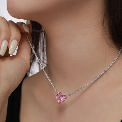 [Elite]8.0 Carat Versatile Colorful Sweet Heart-Shaped Tennis Necklace