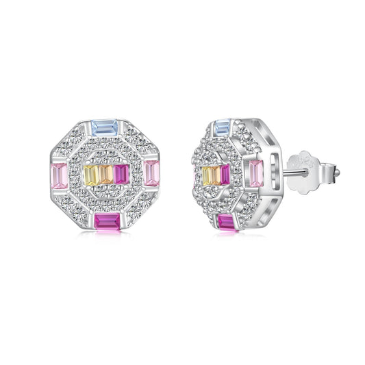 [Elite]Ornate Colorful Octagon Shape Daily Earrings