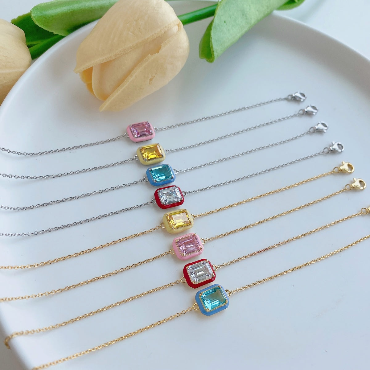[Elite]2.0 Carat Sparkling Colorful Emerald Cut Daily Bracelet