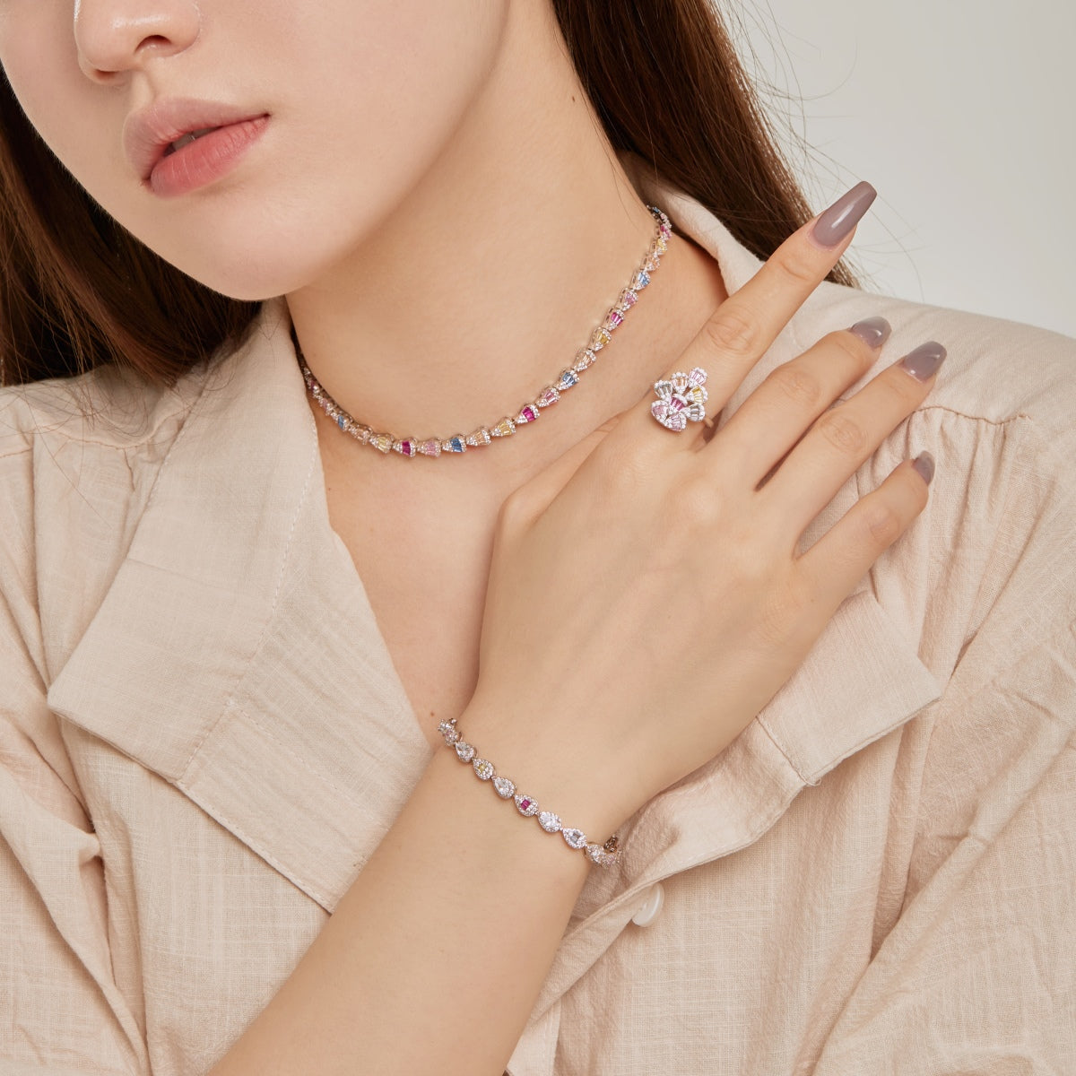 [Elite]Sparkling Colorful Water Drop Shape Daily Ring