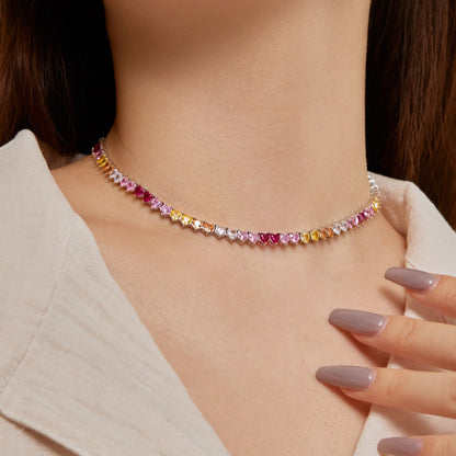 [Elite]Sparkling Colorful Full Heart Tennis Necklace