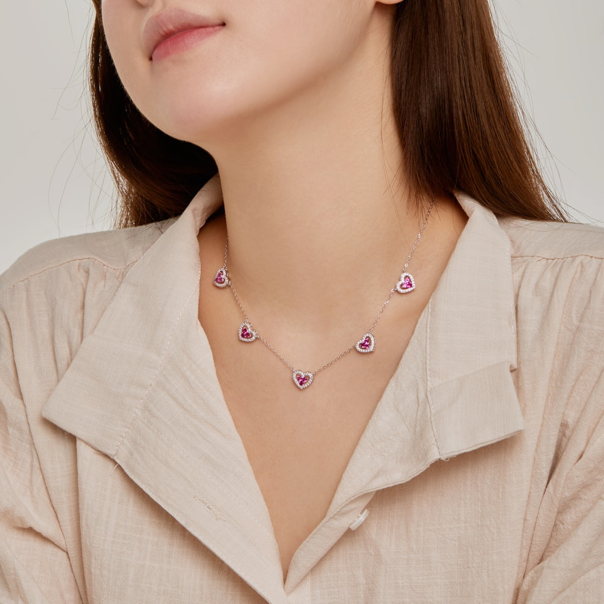 [Elite]Sparkling Five Heart Necklace