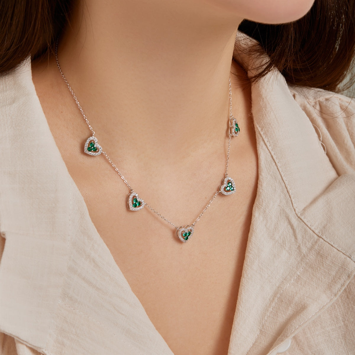 [Elite]Sparkling Five Heart Necklace
