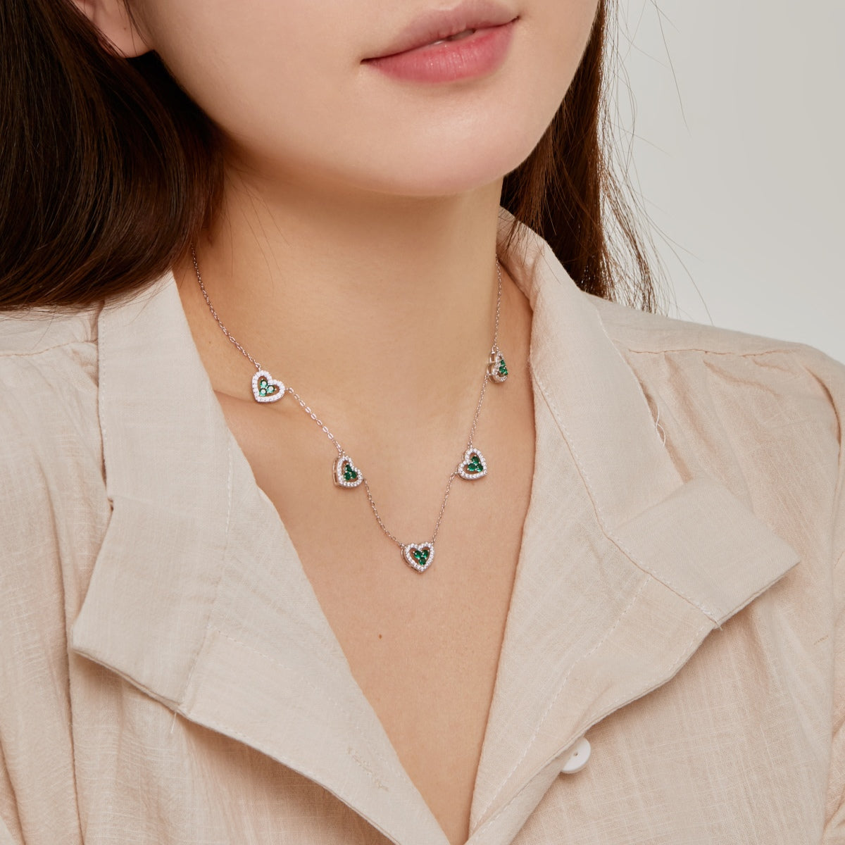 [Elite]Sparkling Five Heart Necklace