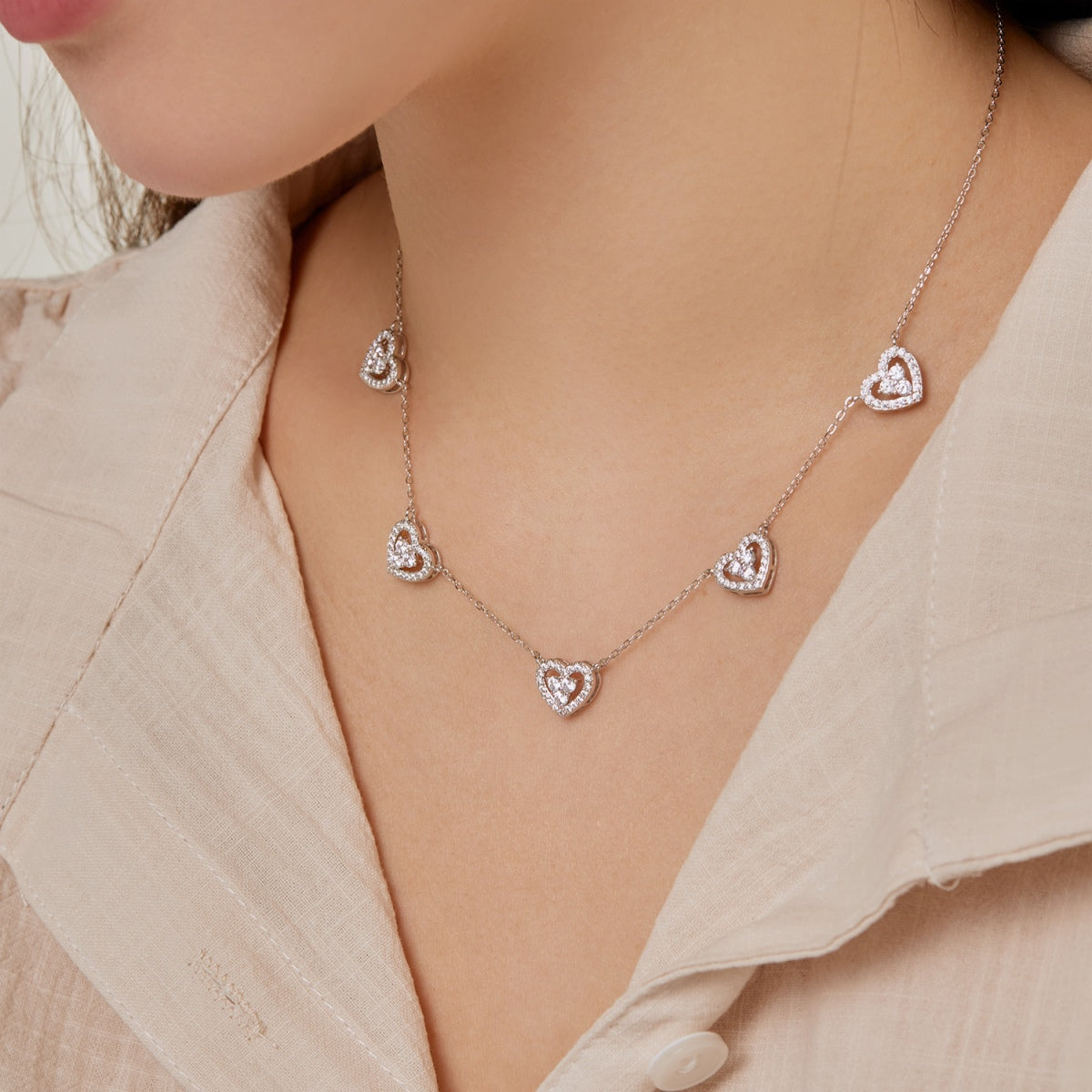 [Elite]Sparkling Five Heart Necklace