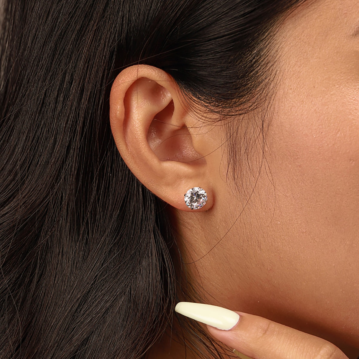 [Elite]Stylish Shiny Round Center Stone Stud Earrings
