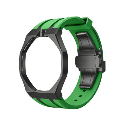 Oak Pop Black Steel Silicone Strap
