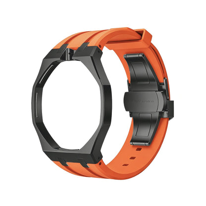Oak Pop Black Steel Silicone Strap