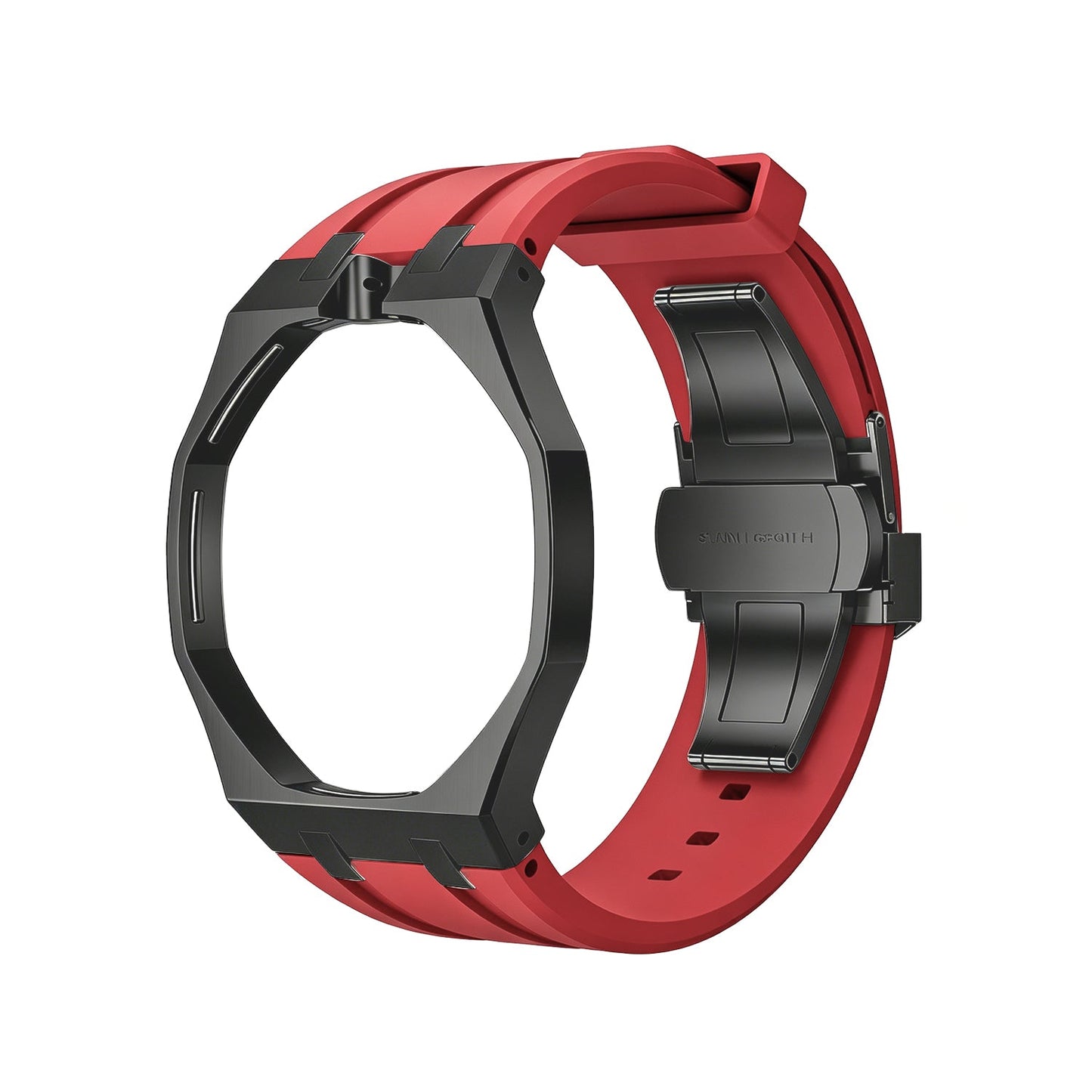 Oak Pop Black Steel Silicone Strap