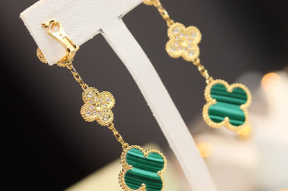[Elite]CLOVER EARRINGS GOLD MALACHITE DIAMOND 3 MOTIF