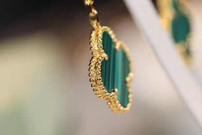 [Elite]CLOVER EARRINGS GOLD MALACHITE DIAMOND 3 MOTIF