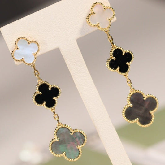 [Elite]CLOVER EARRINGS GOLD ONYX MOP 3 MOTIF