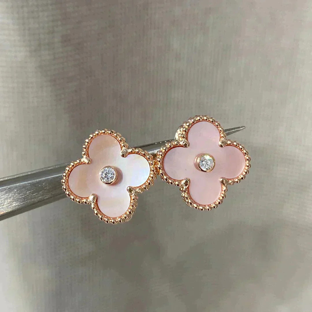 [Elite]CLOVER MEDIUM 1 MOTIFS  PINK MOP DIAMOND EARRINGS