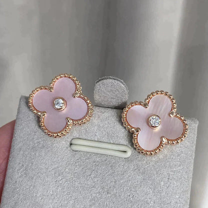 [Elite]CLOVER MEDIUM 1 MOTIFS  PINK MOP DIAMOND EARRINGS