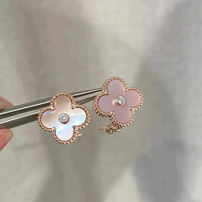 [Elite]CLOVER MEDIUM 1 MOTIFS  PINK MOP DIAMOND EARRINGS