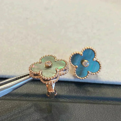 [Elite]CLOVER MEDIUM 1 MOTIFS GRAY MOP  DIAMOND EARRINGS