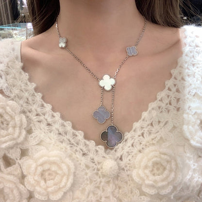 [Elite]CLOVER MOP CHALCEDONY NECKLACE SILVER 6 MOTIF