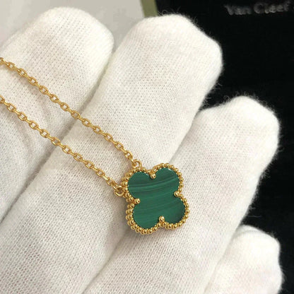[Elite]CLOVER 15MM MALACHITE SINGLE FLOWER  NECKLACE