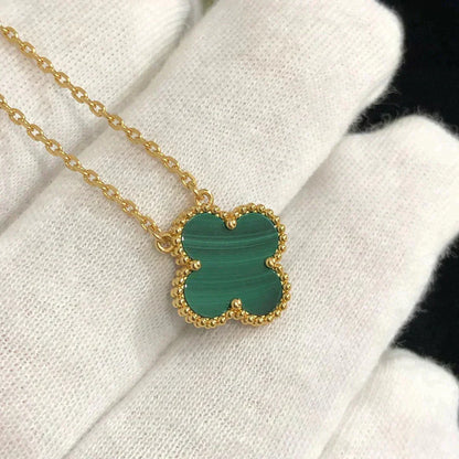[Elite]CLOVER 15MM MALACHITE SINGLE FLOWER  NECKLACE