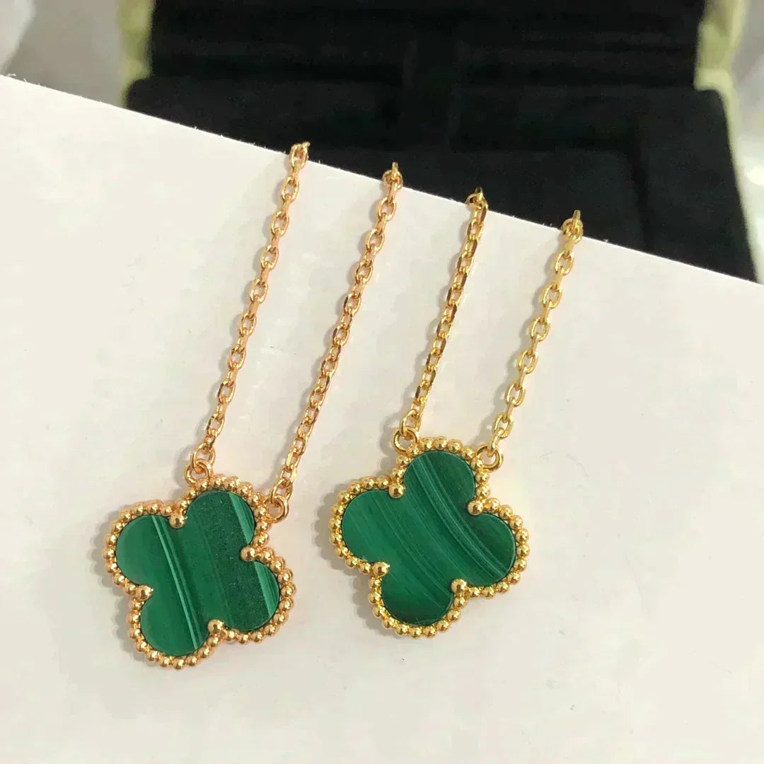 [Elite]CLOVER 15MM MALACHITE SINGLE FLOWER  NECKLACE