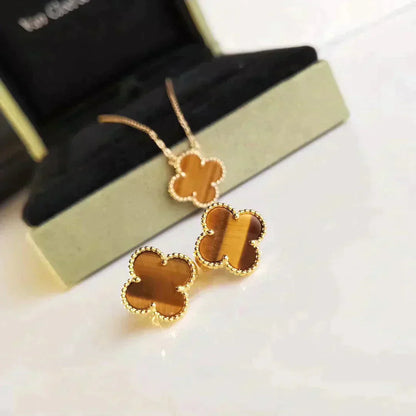 [Elite]CLOVER MEDIUM 1 MOTIFS TIGER EYE EARRINGS