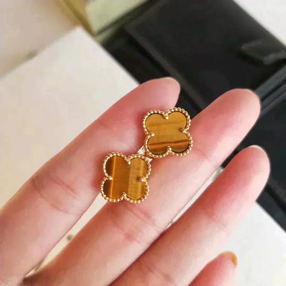 [Elite]CLOVER MEDIUM 1 MOTIFS TIGER EYE EARRINGS