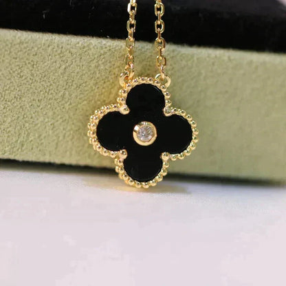 [Elite]CLOVER 15MM DIAMOND ONYX NECKLACE