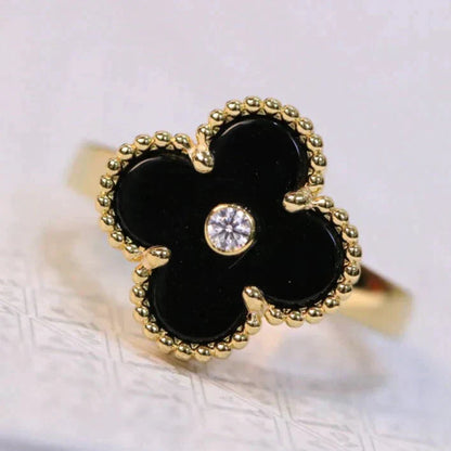 [Elite]CLOVER ONYX RING GOLD DIAMOND