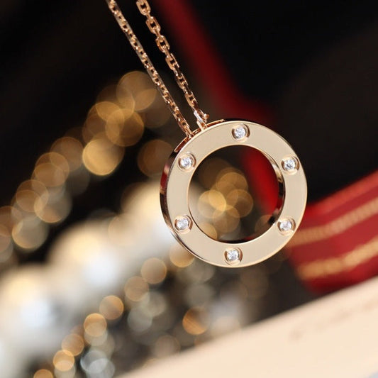 [Elite]LOVE NECKLACE 16MM 6 DIAMONDS PINK GOLD