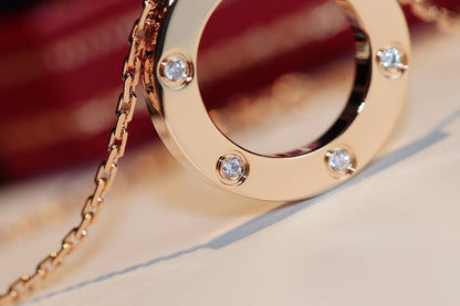 [Elite]LOVE NECKLACE 16MM 6 DIAMONDS PINK GOLD