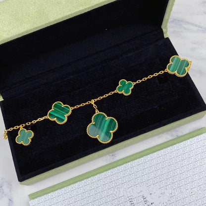 [Elite]MAGIC CLOVER MALACHITE GOLD BRACELET 5 MOTIFS