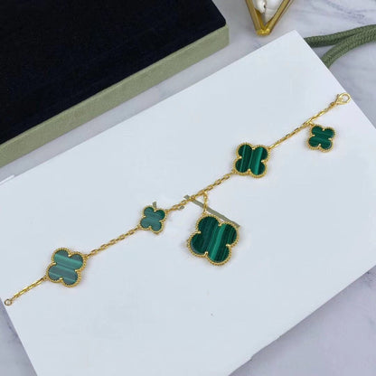[Elite]MAGIC CLOVER MALACHITE GOLD BRACELET 5 MOTIFS