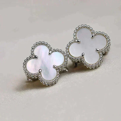 [Elite]CLOVER MEDIUM 1 MOTIFS  WHITE MOP EARRINGS SILVER