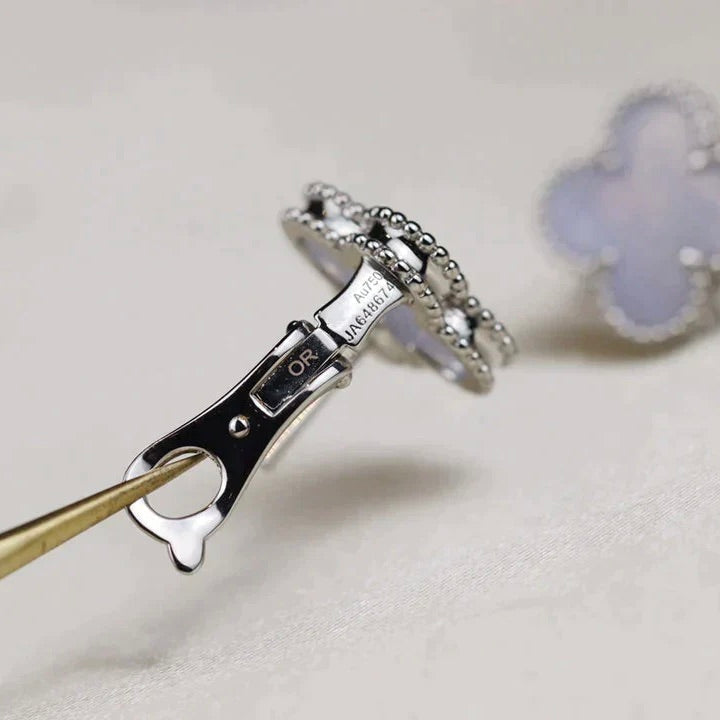 [Elite]CLOVER MEDIUM 1 MOTIFS  WHITE MOP EARRINGS SILVER