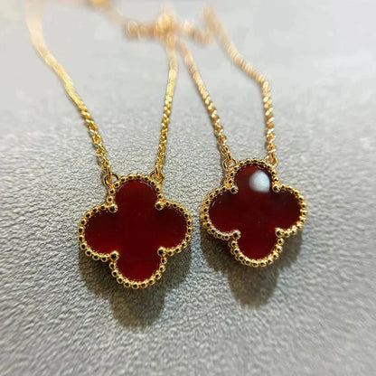 [Elite]CLOVER 15MM CARNELIAN SINGLE FLOWER NECKLACE