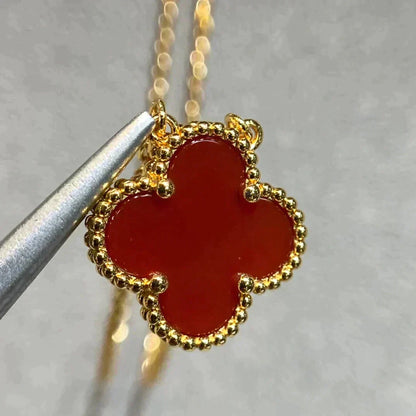 [Elite]CLOVER 15MM CARNELIAN SINGLE FLOWER NECKLACE