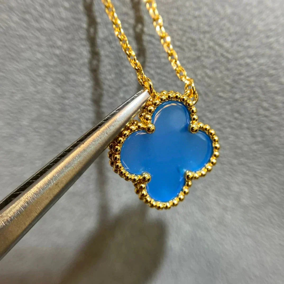 [Elite]CLOVER 15MM BLUE AGATE NECKLACE