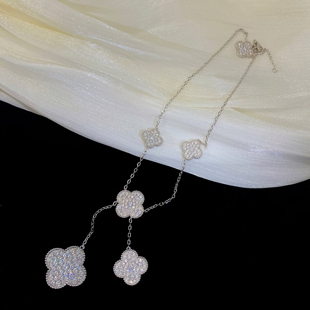 [Elite]CLOVER 5 MOTIFS SILVER DIAMONDS NECKLACE