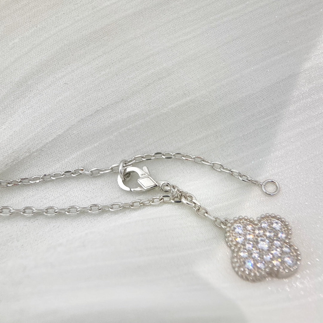 [Elite]CLOVER 5 MOTIFS SILVER DIAMONDS NECKLACE