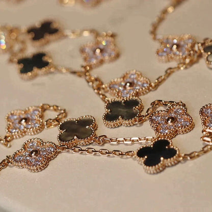 [Elite]CLOVER 20 MOTIFS DARK MOP DIAMOND  NECKLACE