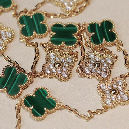 [Elite]CLOVER 20 MOTIFS MALACHITE DIAMOND NECKLACE
