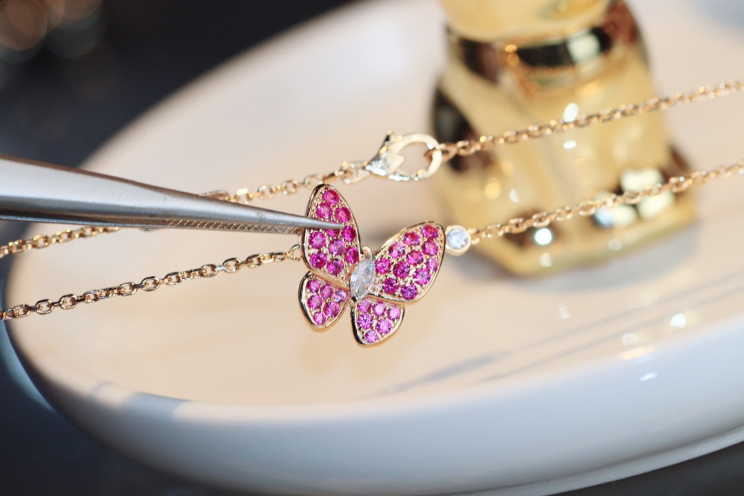 [Elite]BUTTERFLY RED DIAMOND ROSE GOLD NECKLACE