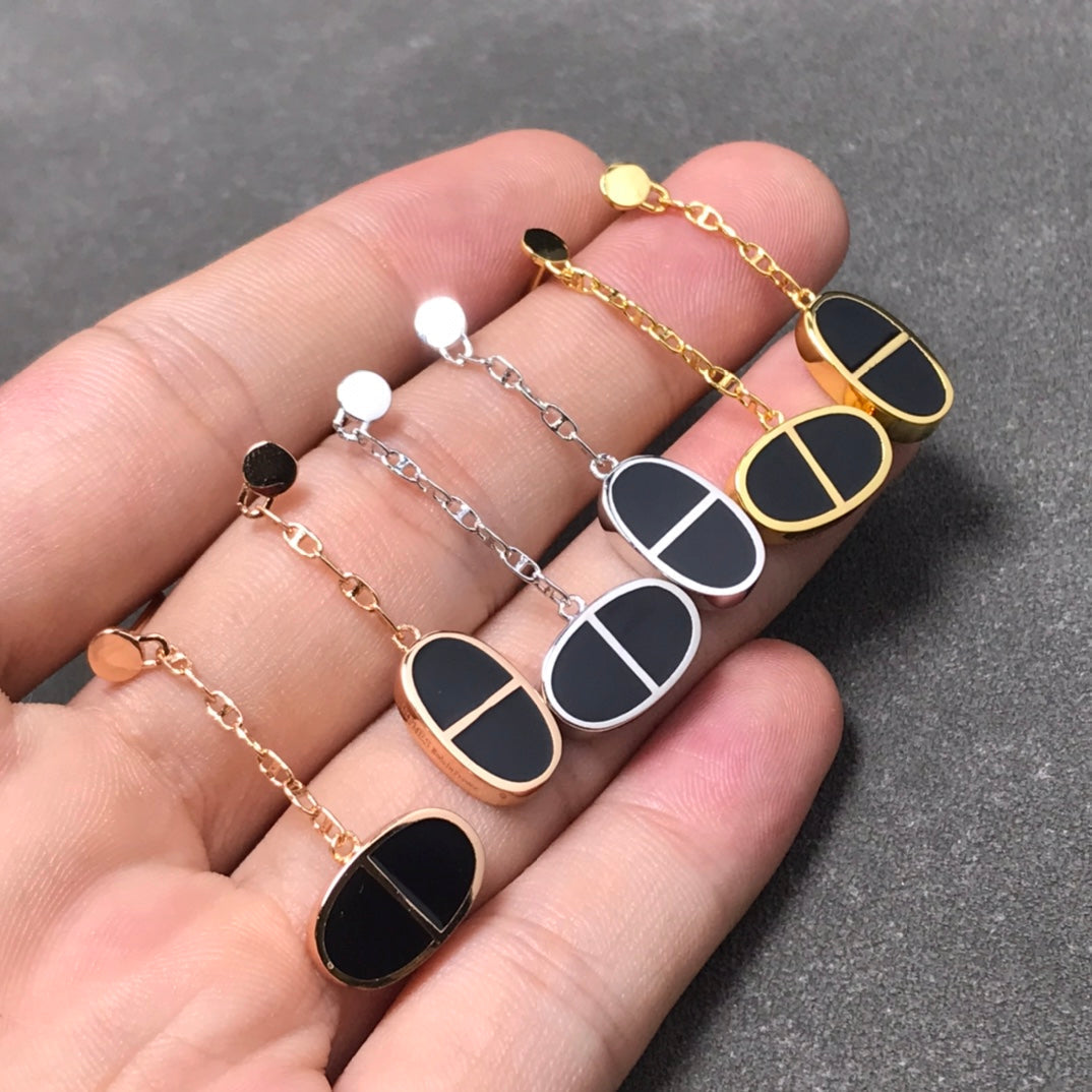 [Elite]CHAINE VERSO BLACK CERAMIC SILVER EARRINGS