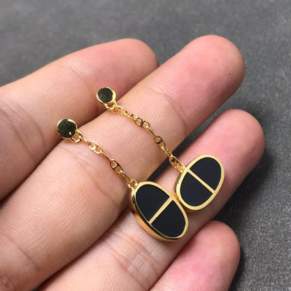[Elite]CHAINE VERSO BLACK CERAMIC SILVER EARRINGS