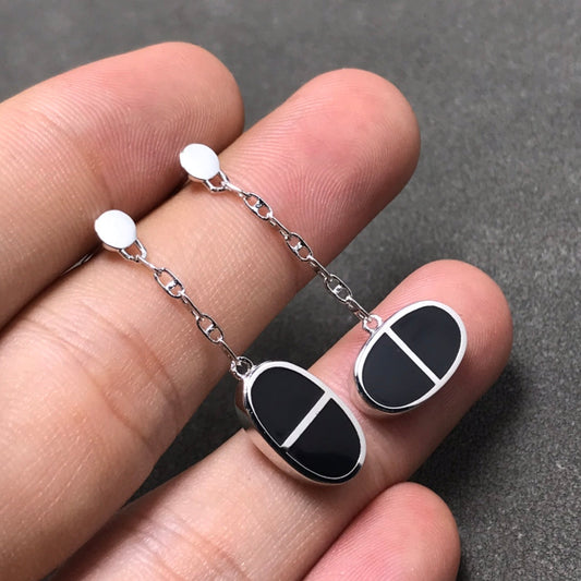 [Elite]CHAINE VERSO BLACK CERAMIC SILVER EARRINGS